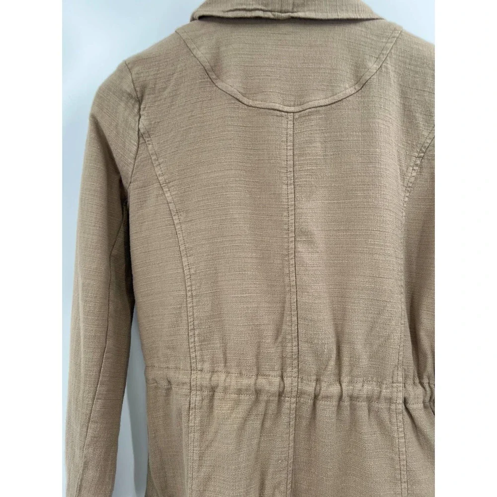 LUCKY BRAND tie waist button up taupe gray waterfall collar brown jacket size XS - Picture 7 of 9